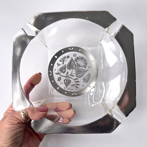 Vintage Sterling Silver 8" Cigar Georges Briard Square Glass Mid Century Ashtray - Picture 4 of 15